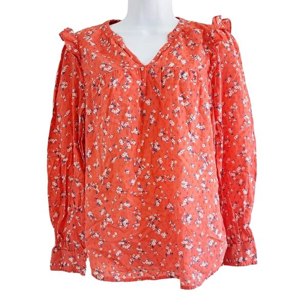 Gap V-Neck Long Sleeve Floral Print Textured Top - Picture 1 of 9